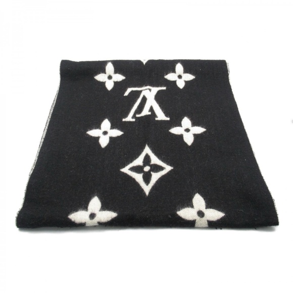 LOUIS VUITTON monogram scarf 402338 Cashmere Black Used unisex - Picture 2 of 8